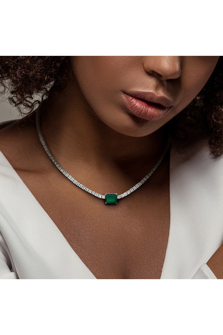 Lab-Created Emerald & White Sapphire Necklace, Alternate, color, Emerald