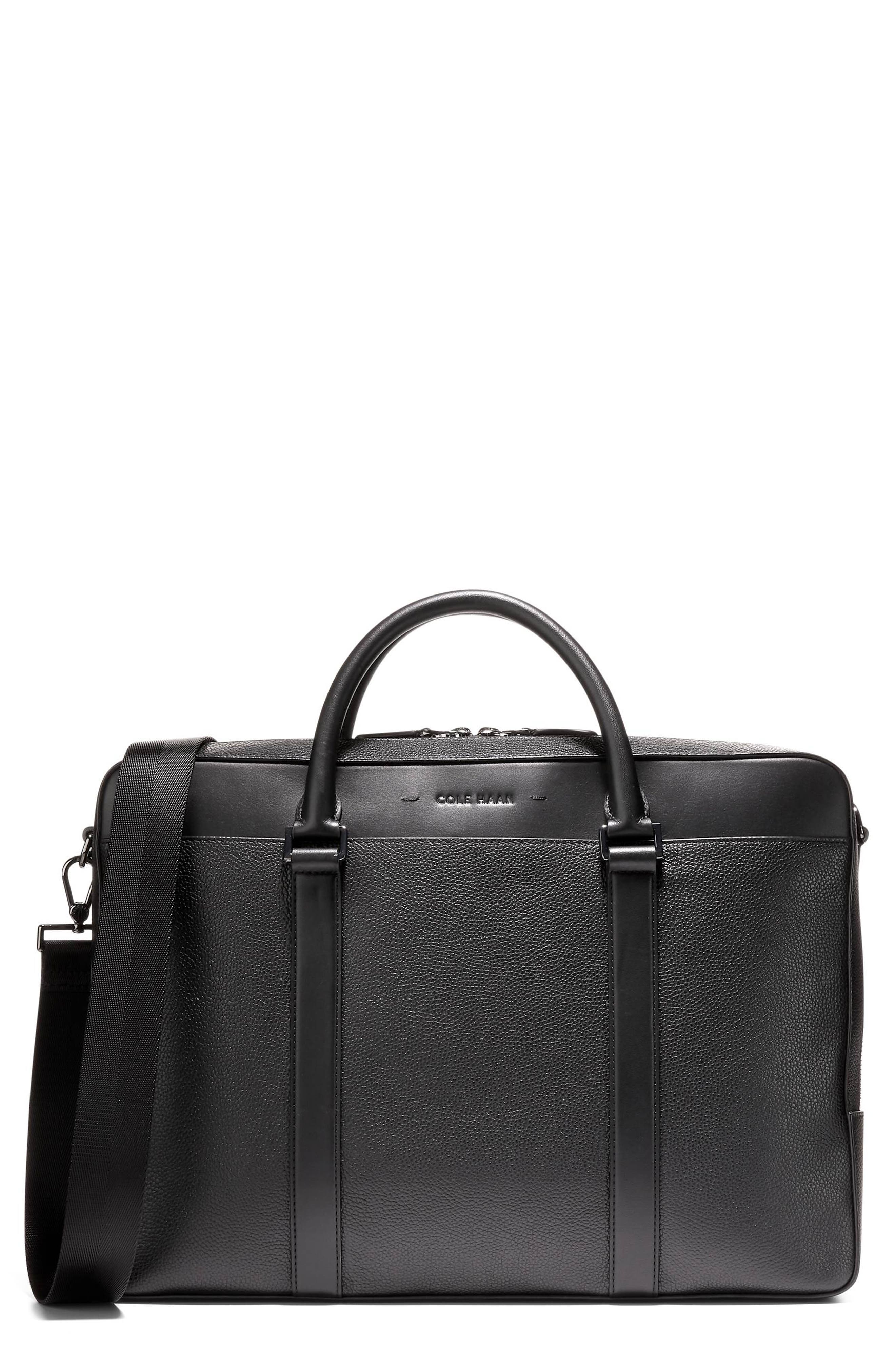 Cole Haan Triboro Leather Briefcase, Main, color, Black