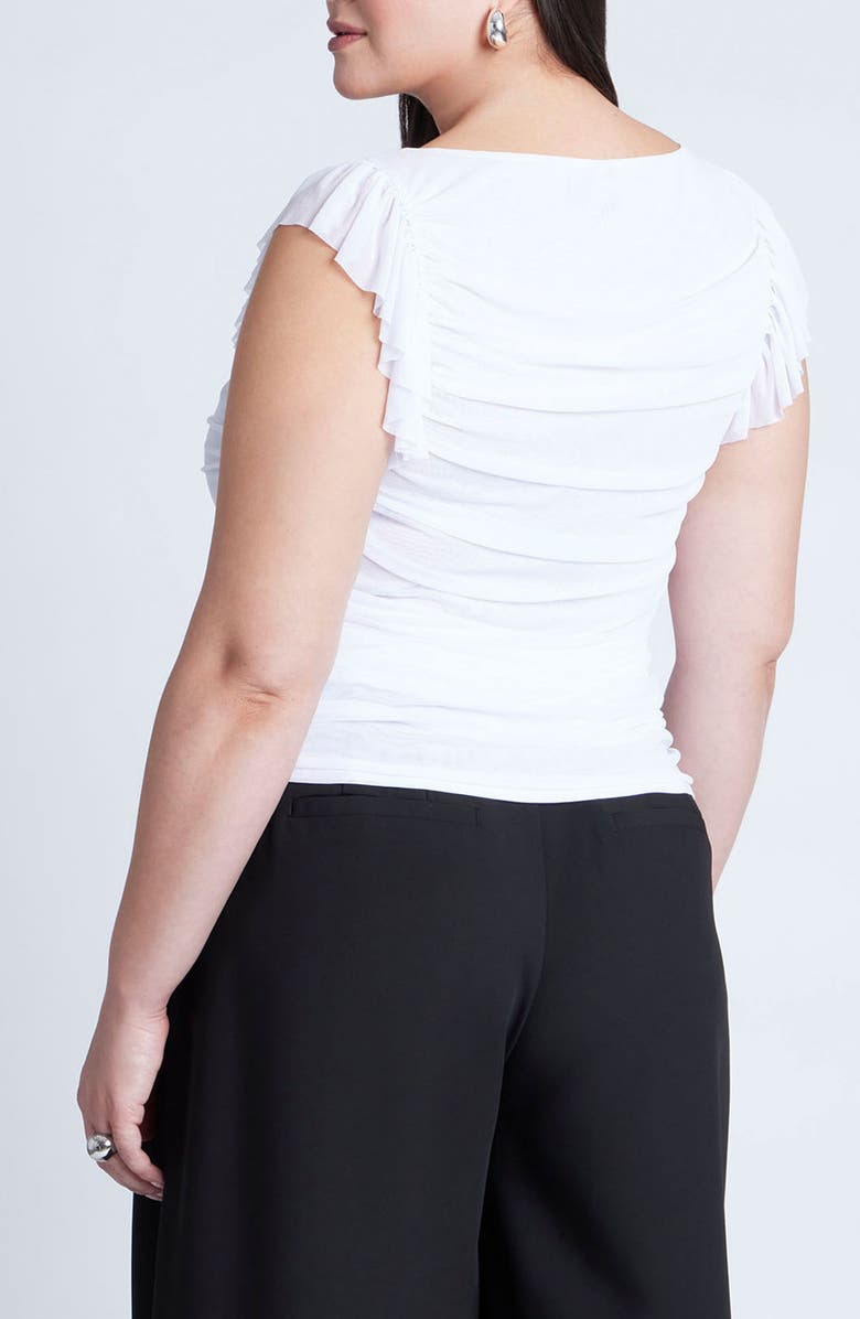 ELOQUII Ruffle Cap Sleeve Shirred Mesh Top, Alternate, color, 