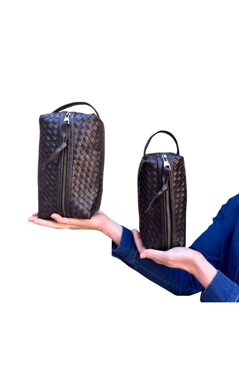 Amasouk Woven Leather Makeup Bag, Main, color, Black - Small