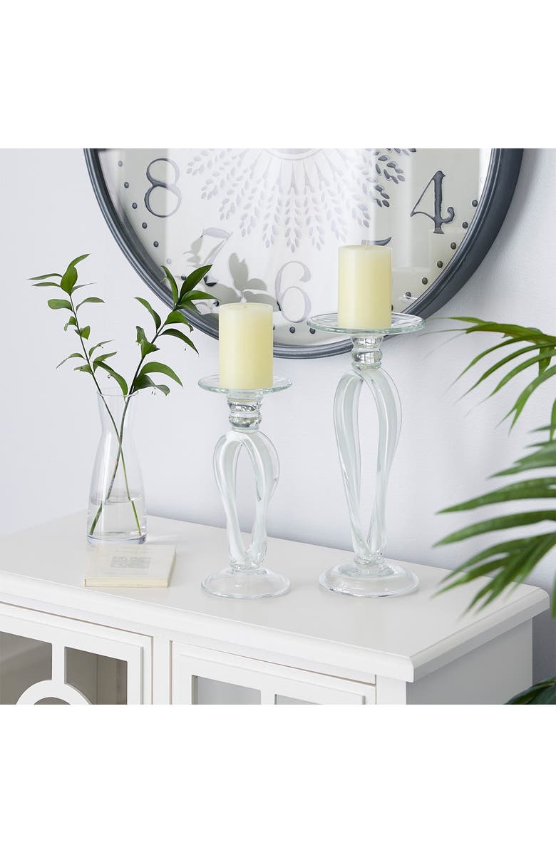 WILLOW ROW Abstract White Glass Candle Holder, 2-Piece Set, Alternate, color, 