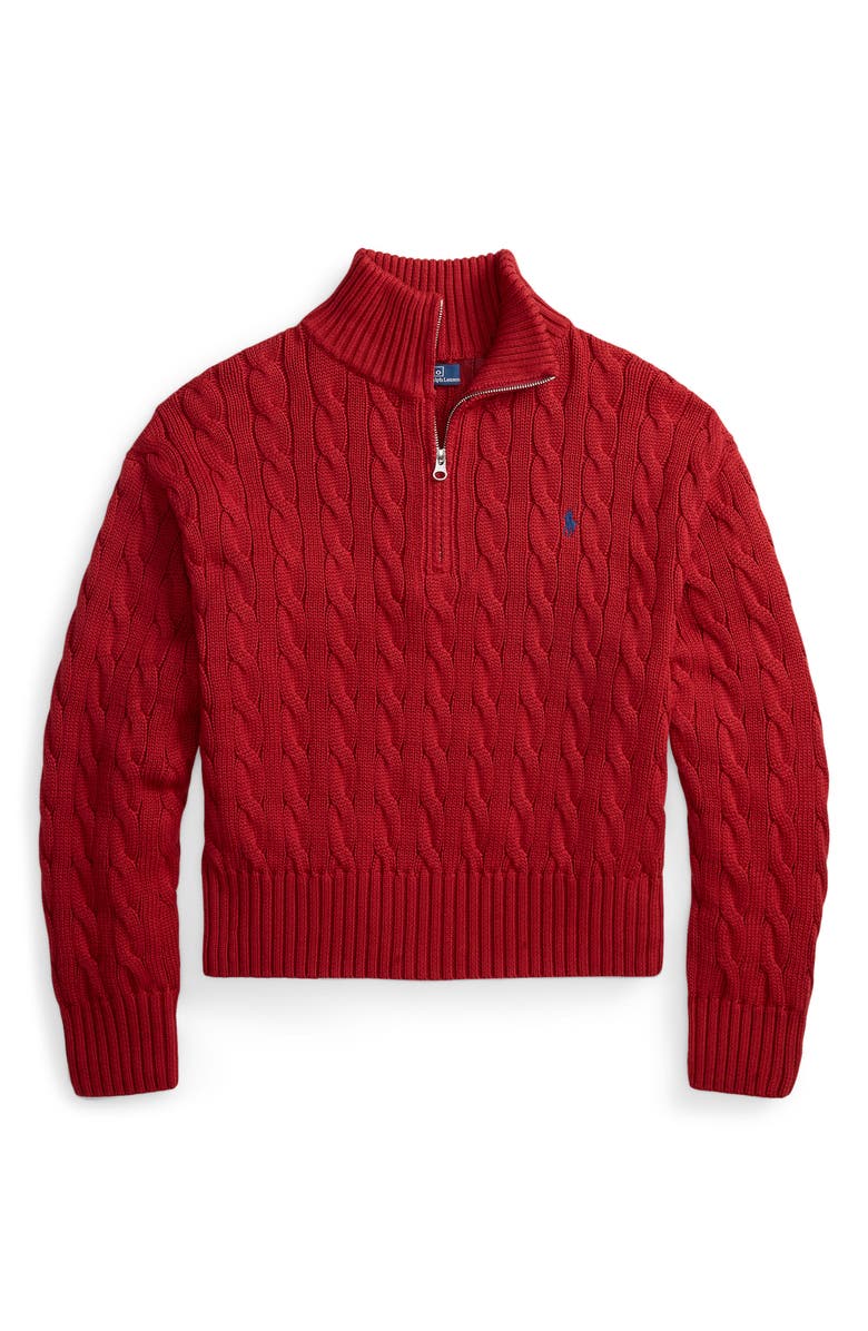 Polo Ralph Lauren Cable Stitch Quarter Zip Sweater, Alternate, color, Brick