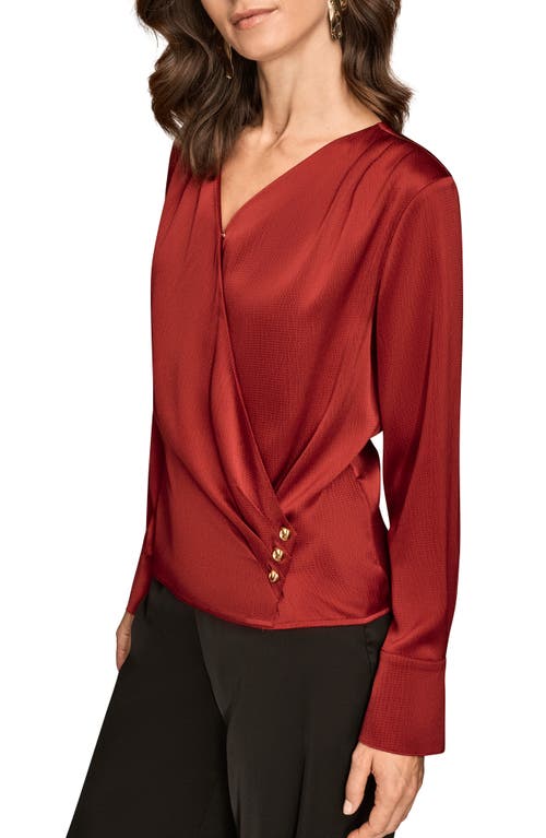 Donna Karan New York Hammered Satin Faux Wrap Top In Red