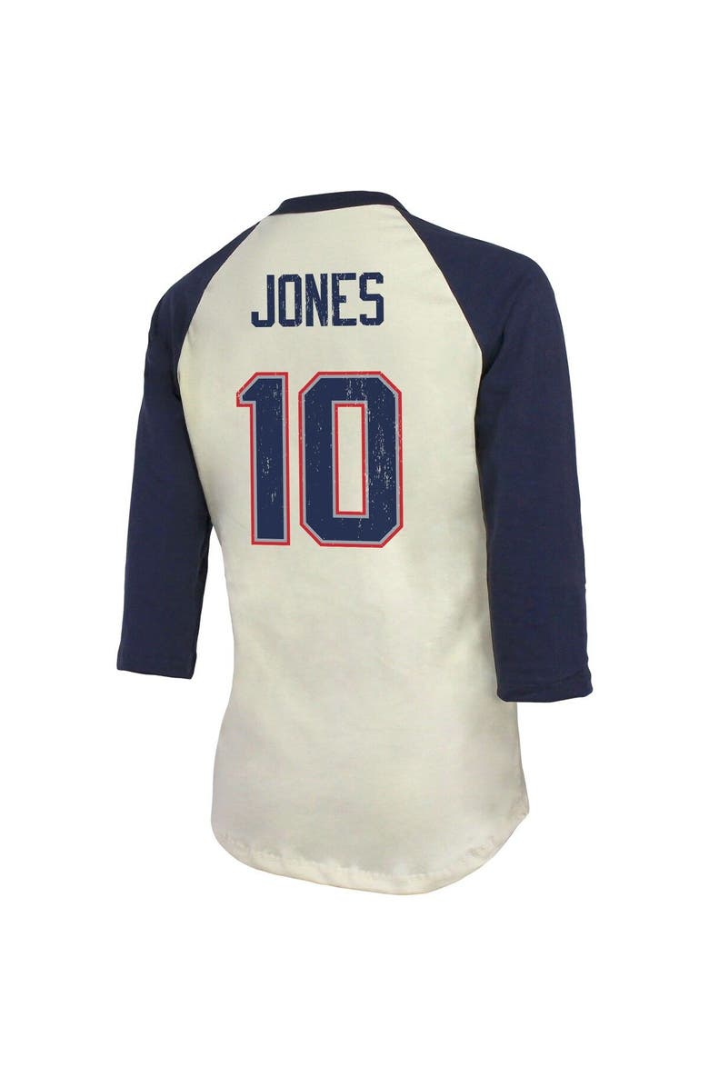 Majestic Threads Women's Majestic Threads Mac Jones Cream/Navy New England Patriots Player Name & Number Raglan 3/4-Sleeve T-Shirt, Alternate, color,