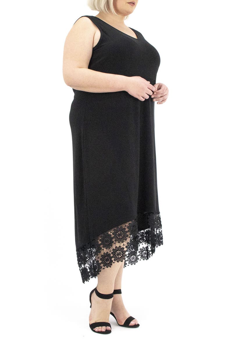 Nina Leonard Crochet Lace Hem Midi Dress, Alternate, color, 