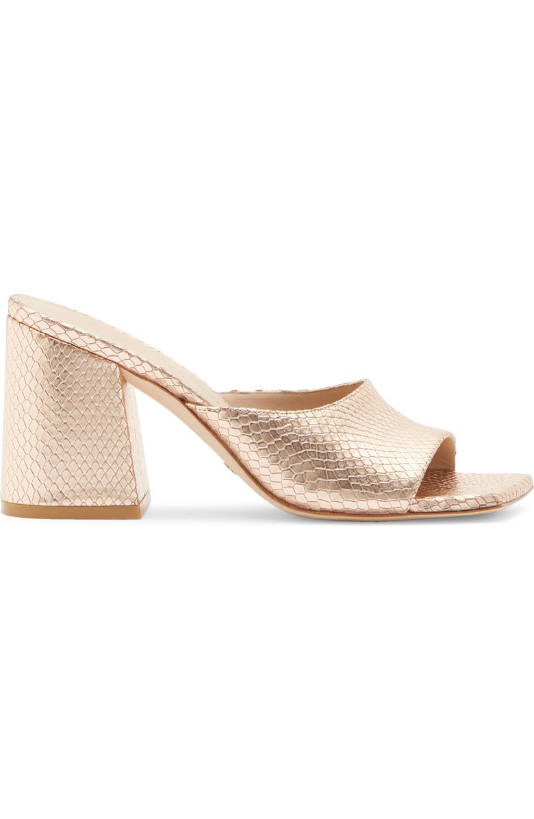 Stuart Weitzman Tia 85 Snakeskin Embossed Flare Block Sandal, Alternate, color, Ballet