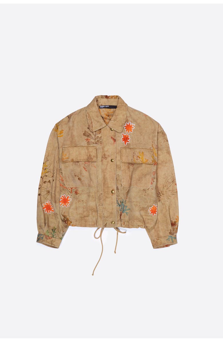 Bimba y Lola Cropped Jacket With Stitching And Patches, Alternate, color, Underwater Garden