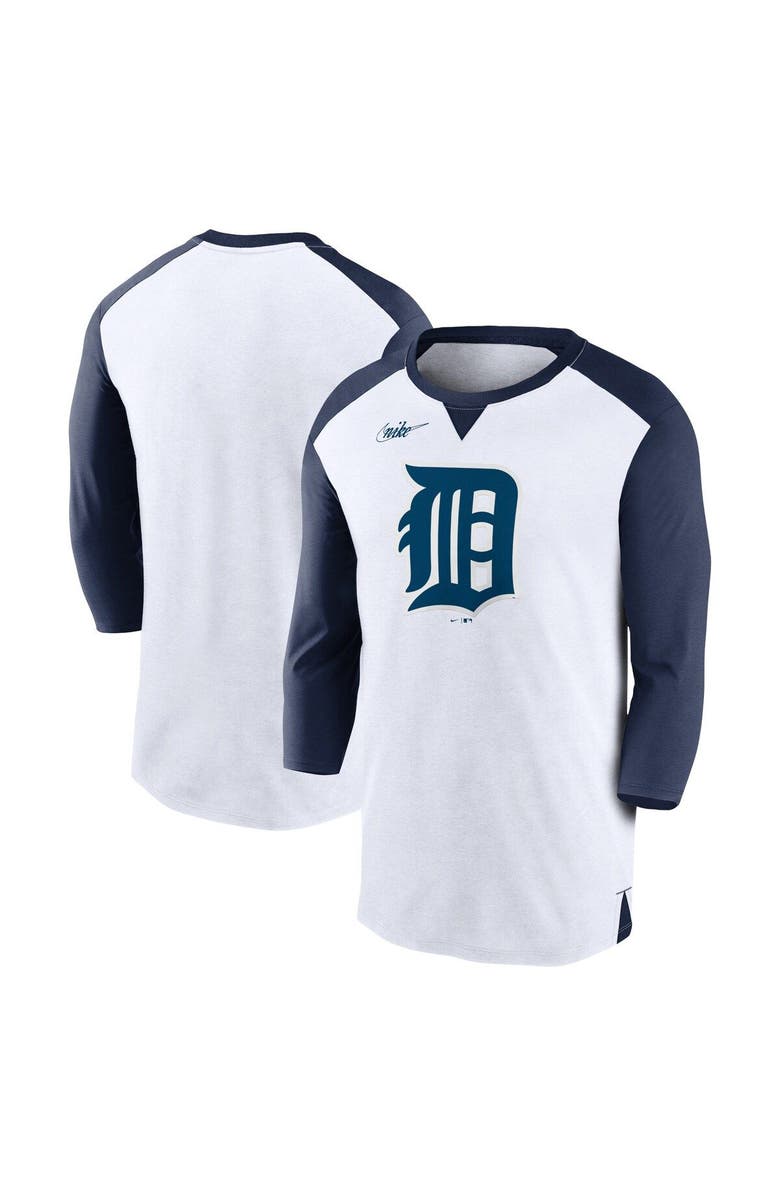 Nike Men's Nike White/Navy Detroit Tigers Rewind 3/4-Sleeve T-Shirt, Main, color, 