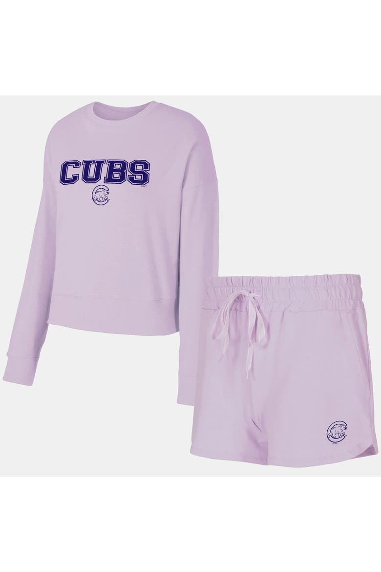 Women's Concepts Sport  Lavender Chicago Cubs Elevation Tri-Blend Long Sleeve T-Shirt & Shorts Set, Main, color, Lavender