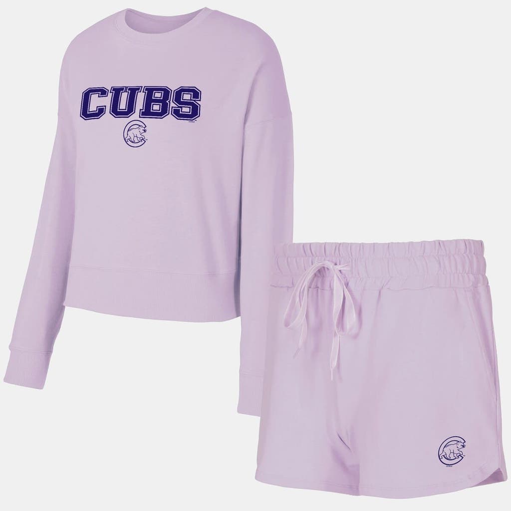 Concepts Sport Lavender Chicago Cubs Elevation Tri-blend Long Sleeve T-shirt & Shorts Set
