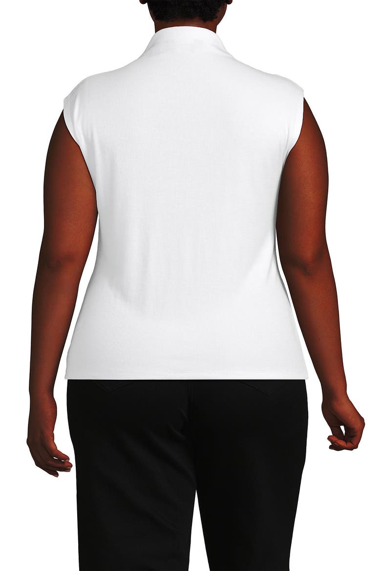 Plus Size Cap Sleeve Drapey Rib Fitted Funnel Neck Tank, Alternate, color, White
