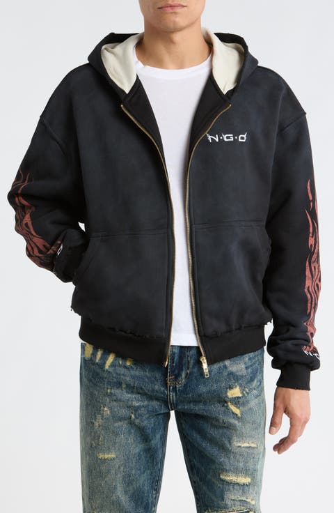 Flame Logo Zip Front Hoodie