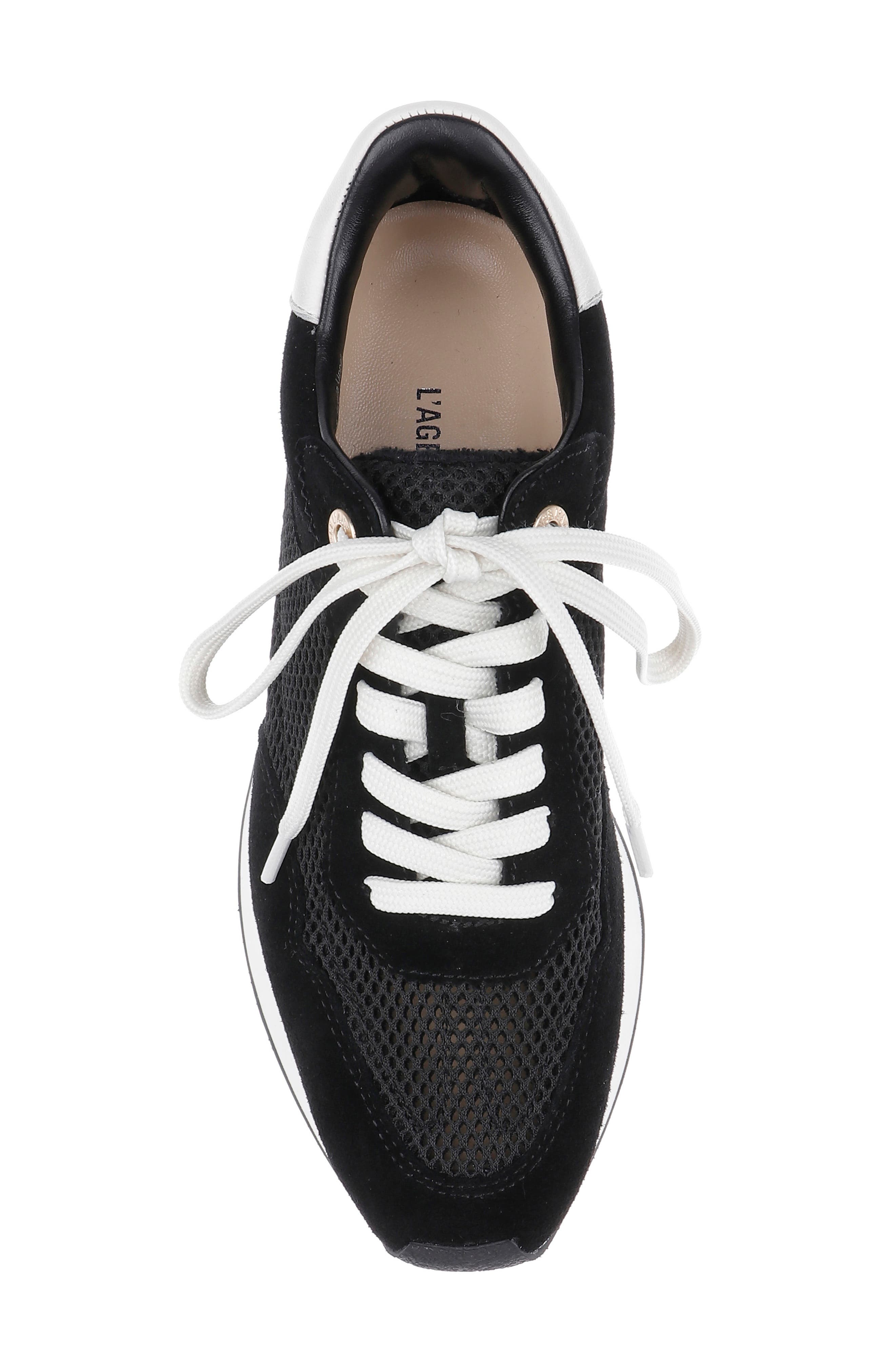 L'AGENCE Deepa Mixed Media Running Sneaker, Alternate, color, Black Suede