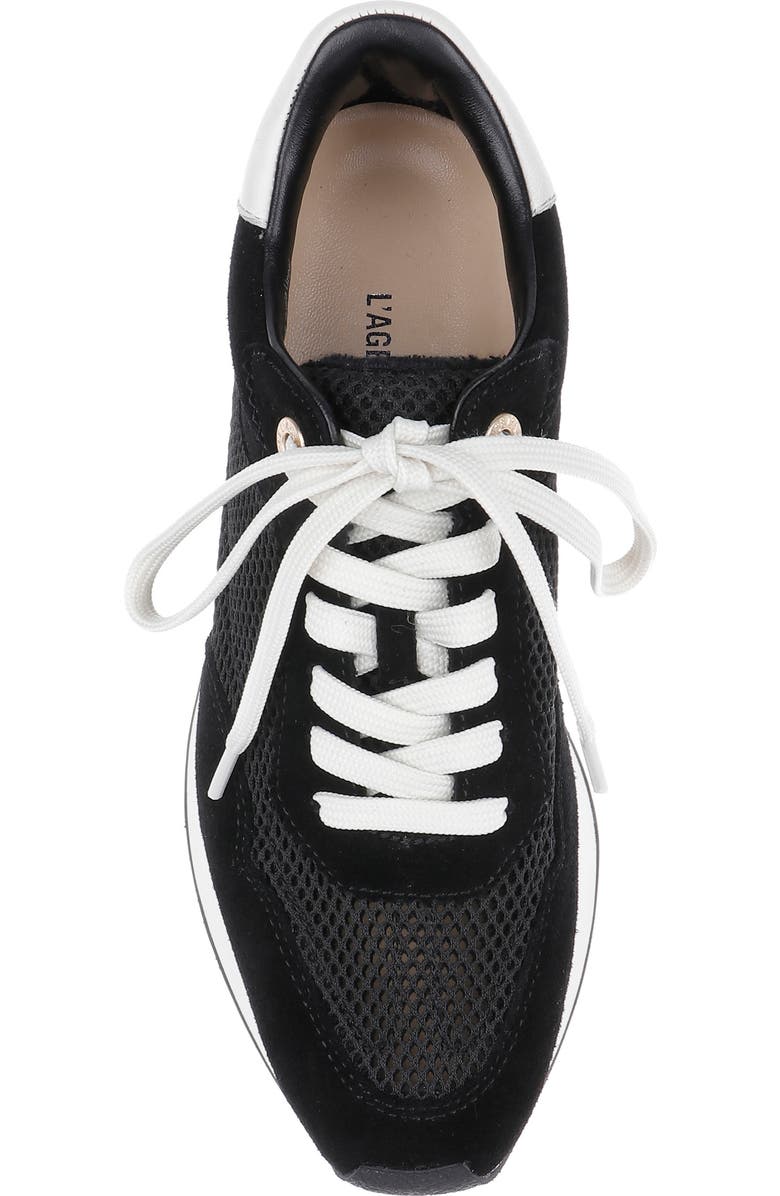 L'AGENCE Deepa Mixed Media Running Sneaker, Alternate, color, Black Suede
