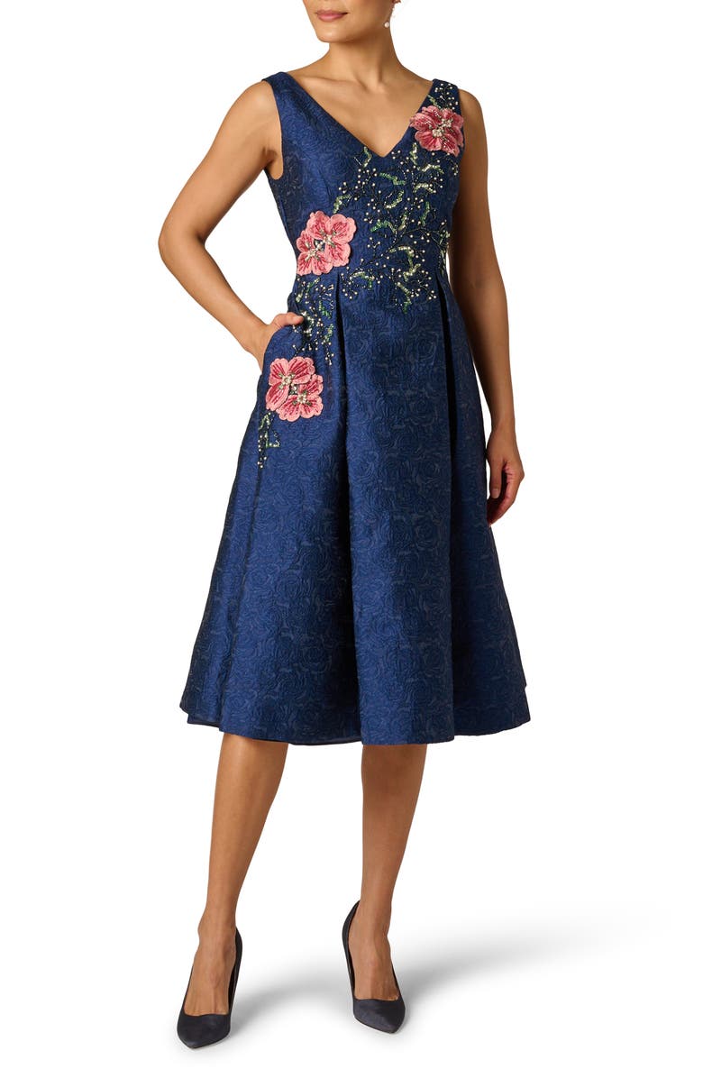 Adrianna Papell Beaded Jacquard Fit & Flare Cocktail Dress, Main, color, 