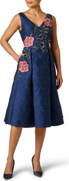 Adrianna Papell Beaded Jacquard Fit & Flare Cocktail Dress