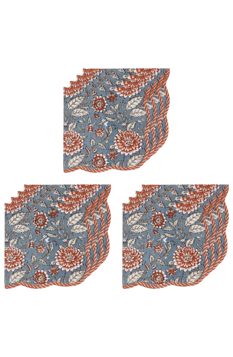 Danica Brands Dahlia Block Print Napkins - Set of 12, Main, color, Blue