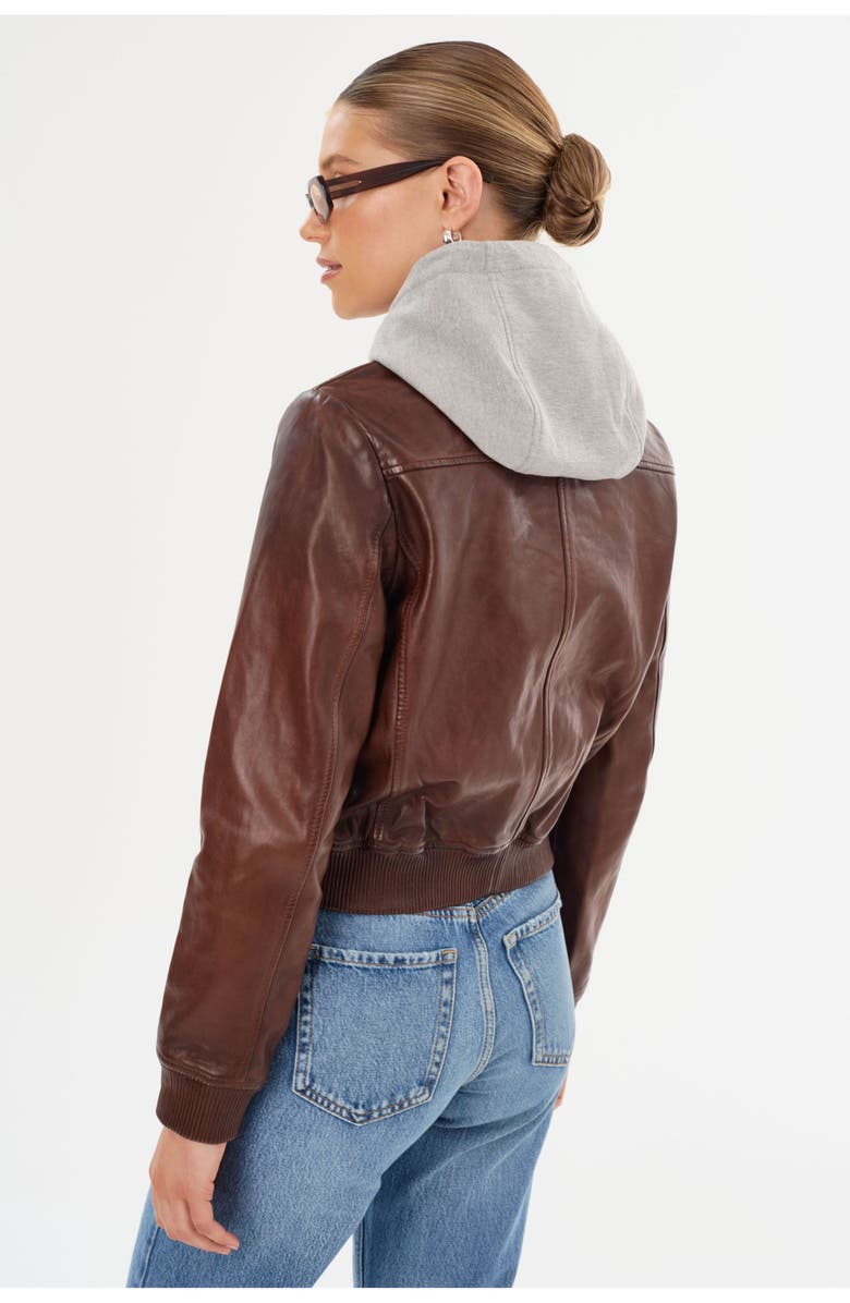 LAMARQUE CANDACE | Leather Bomber Jacket, Alternate, color, Chocolate Brown/Heather Grey