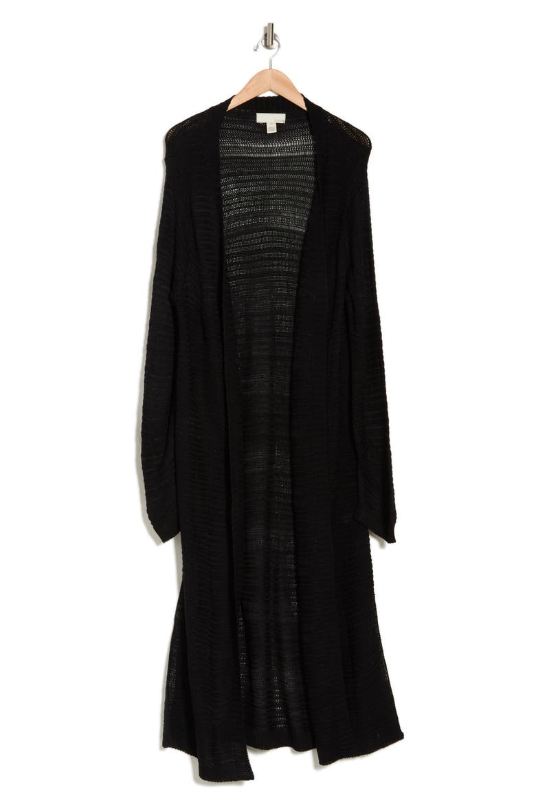 Tanisha Openwork Duster Cardigan, Alternate, color, BLACK