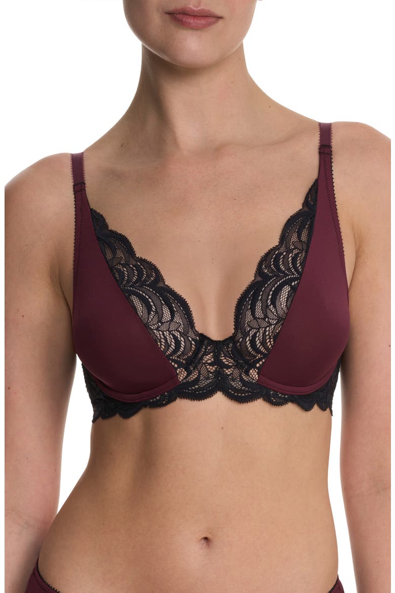 Persuasion Lace Convertible Plunge T-Shirt Bra, Main, color, ROYAL FIG/ BLACK