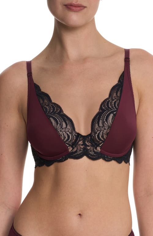 Natori Persuasion Lace Trim Convertible Underwire T-shirt Bra In Burgundy
