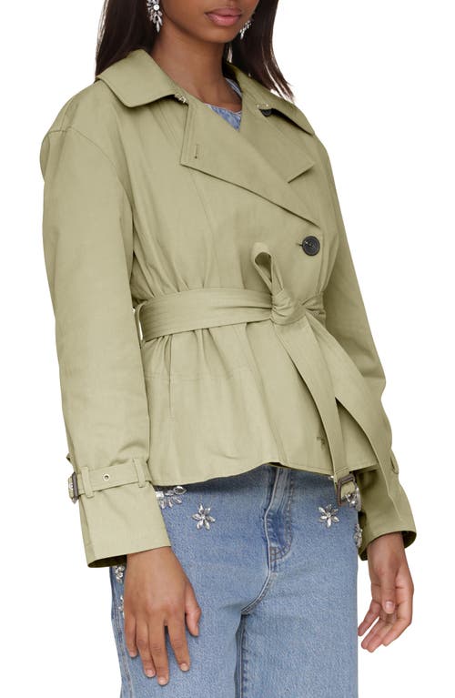 Avec Les Filles Cropped Belted Trench Coat In Soft Sage