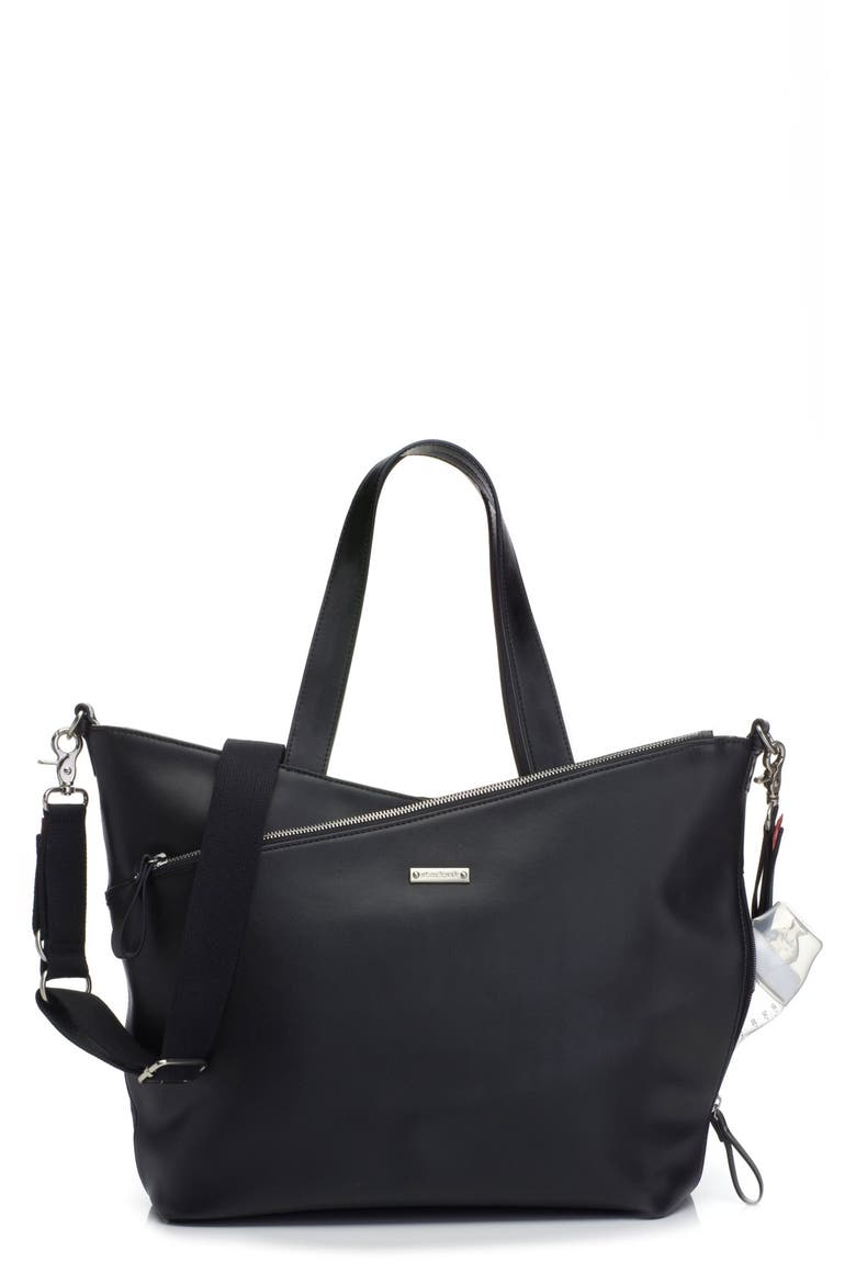 'Lucinda' Diaper Bag Leather Tote, Main, color, BLACK