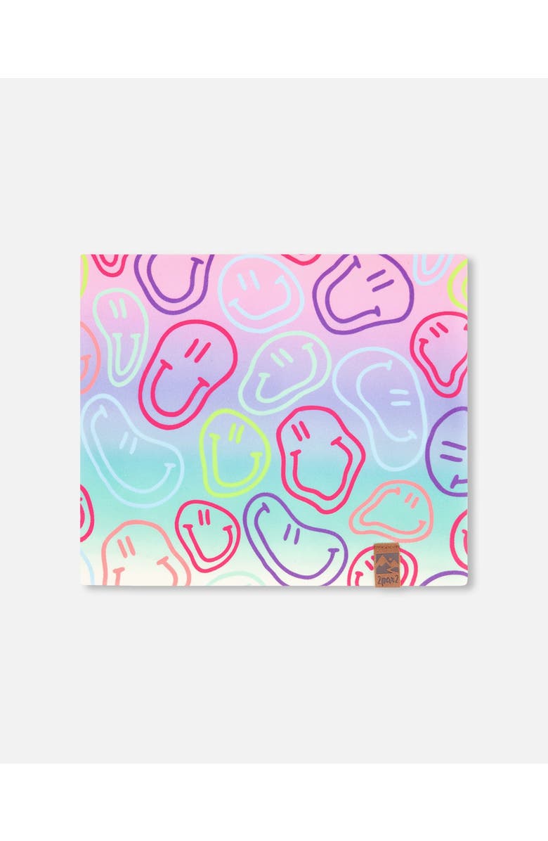 Deux par Deux Girl Stretch Jersey Smileys Neck Tube, Main, color, Multicolored Printed Smileys
