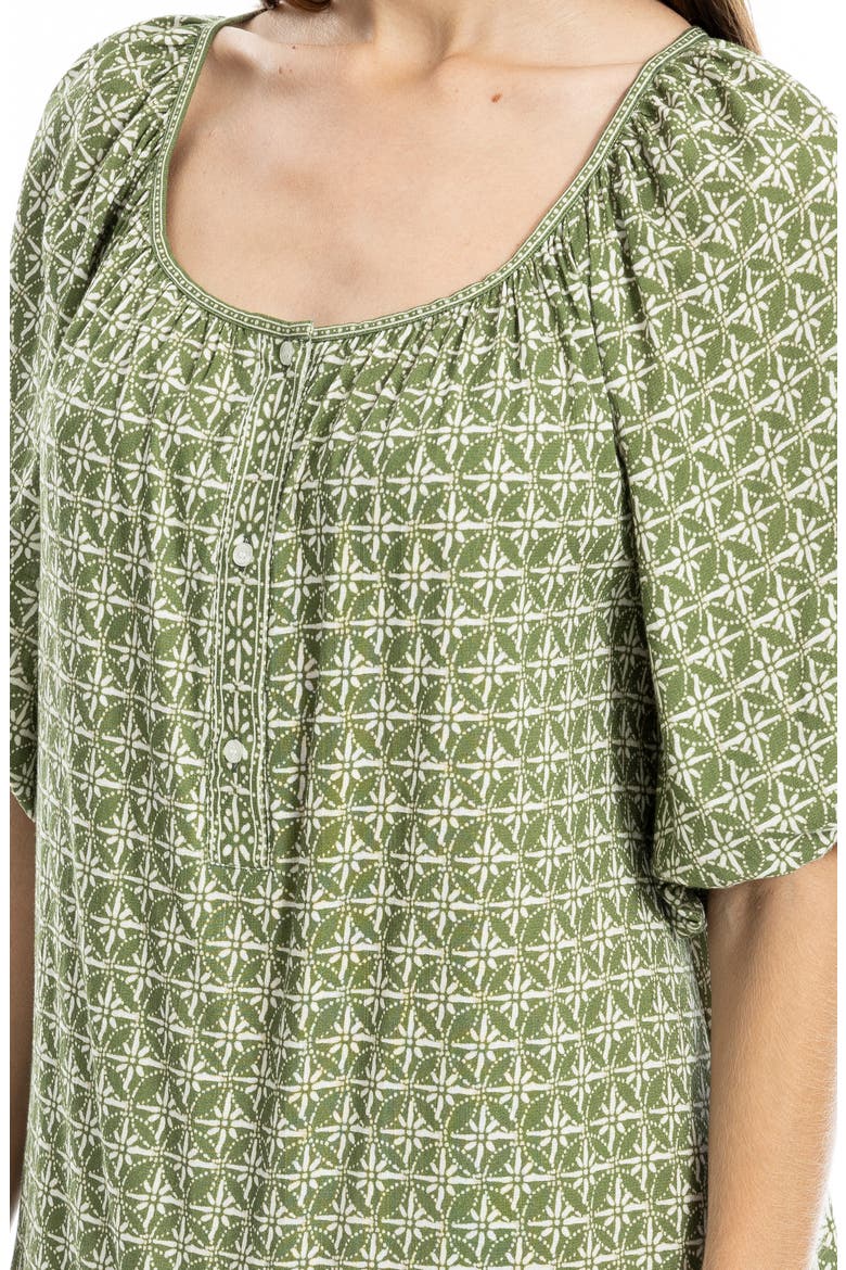 Puff Sleeve Tunic Dress, Alternate, color, IVY BATIK DA-IVORY BATIK DAISY