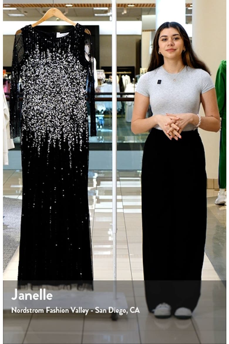 High Neck Sequin Embellished Long Sleeve A Line Gown video