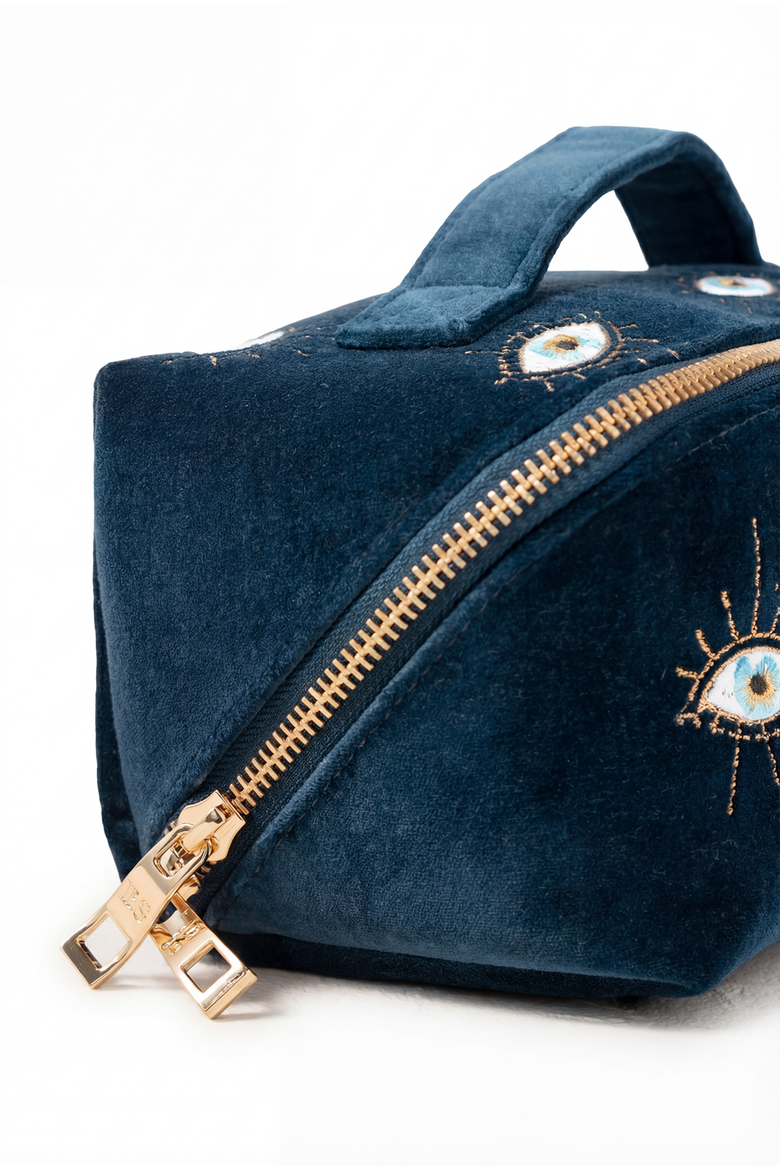 Mystical Eye Velvet Open Flat Makeup Bag, Alternate, color, Ink Blue