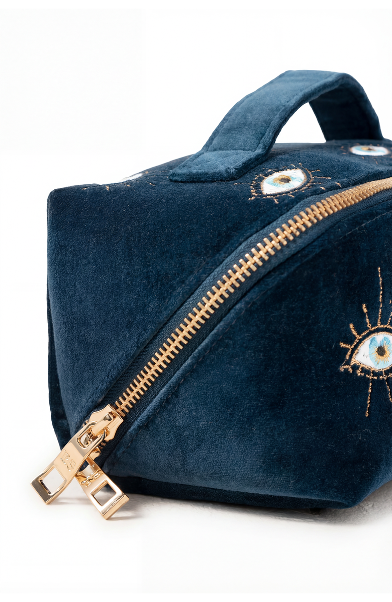 Elizabeth Scarlett Mystical Eye Velvet Open Flat Makeup Bag, Alternate, color, Ink Blue