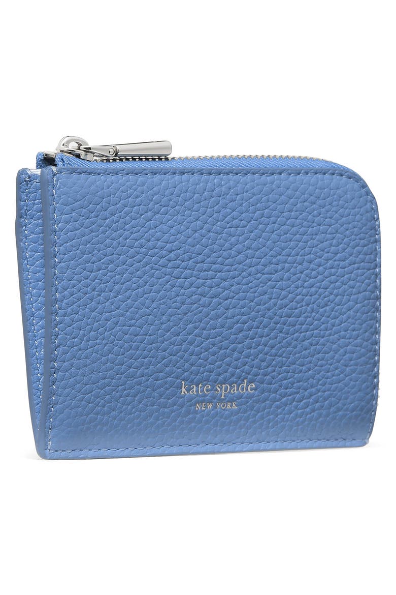 mini pebble leather zip card case, Alternate, color, BLUE