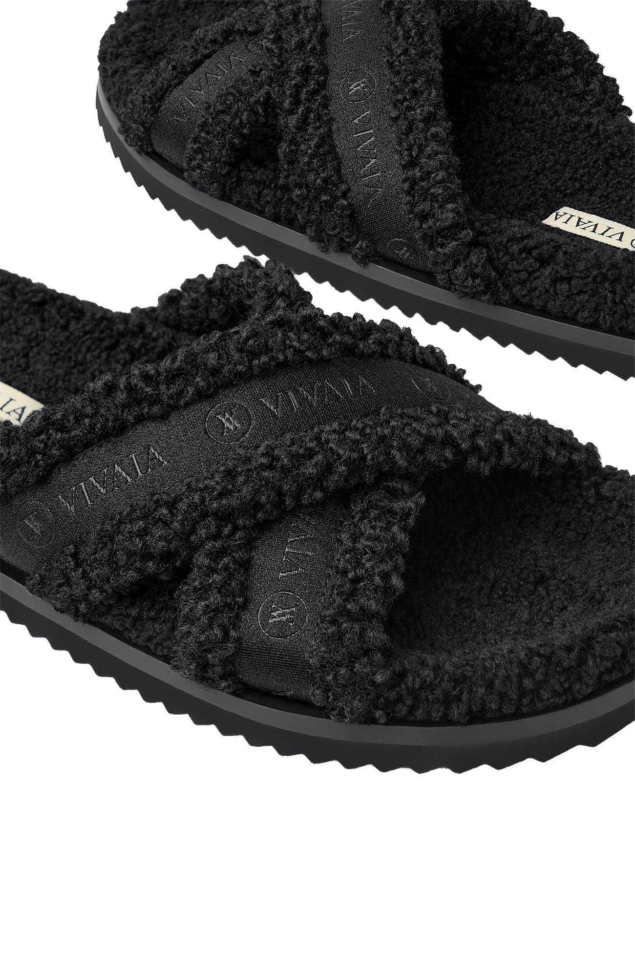 VIVAIA Furry Criss-Cross Strap Slippers, Alternate, color, Black