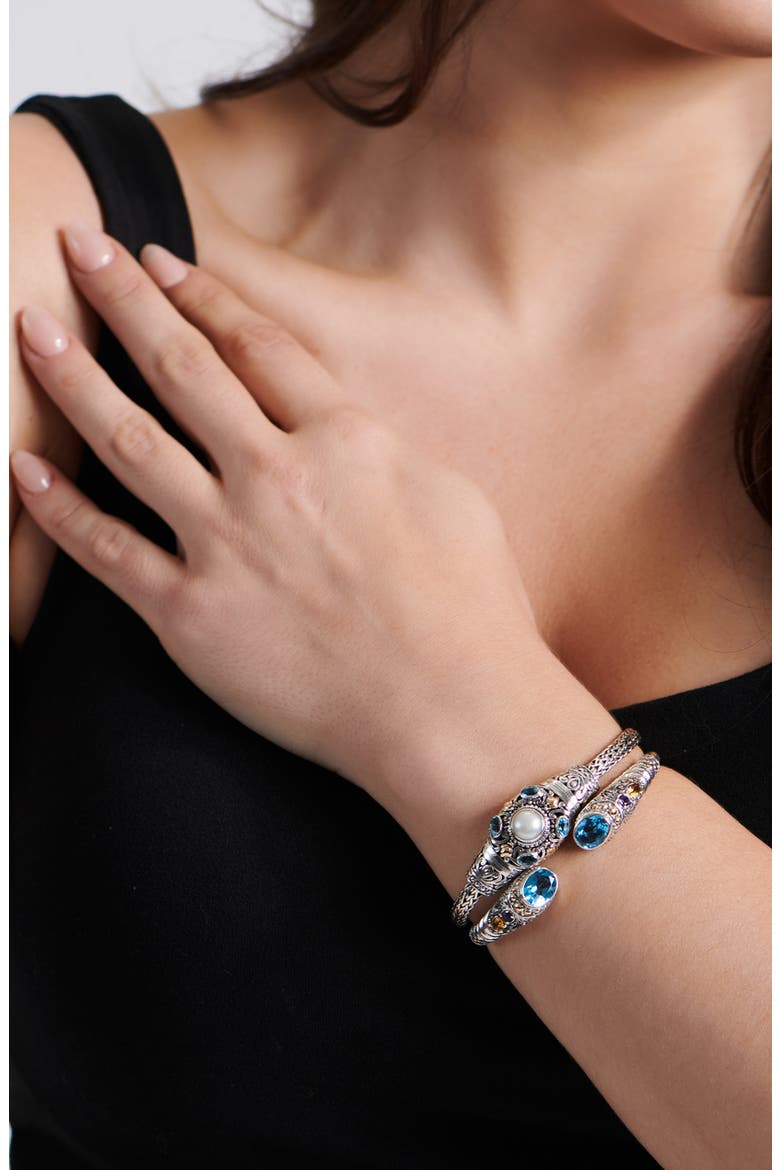 Sterling Silver & 18K Gold Pink Topaz, Amethyst & Citrine Hinged Cuff Bracelet, Alternate, color, SILVER/GOLD