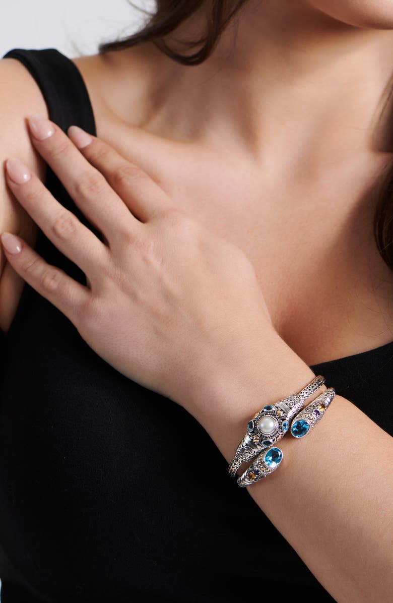 DEVATA Sterling Silver & 18K Gold Pink Topaz, Amethyst & Citrine Hinged Cuff Bracelet, Alternate, color, 