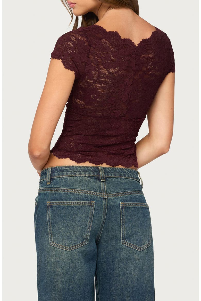 Elza Scalloped Sheer Lace Top, Alternate, color, BURGUNDY