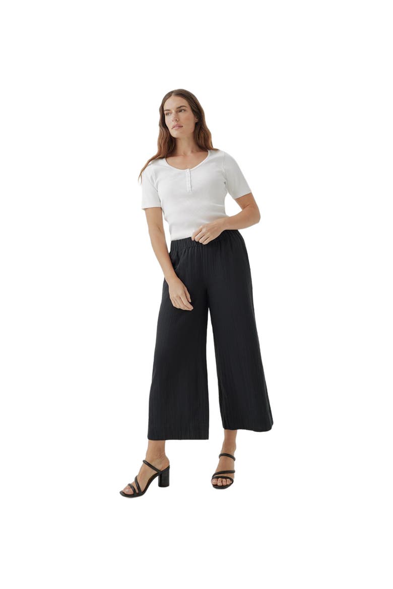 Organic Coastal Double Gauze Wide Leg Pant, Alternate, color, Black