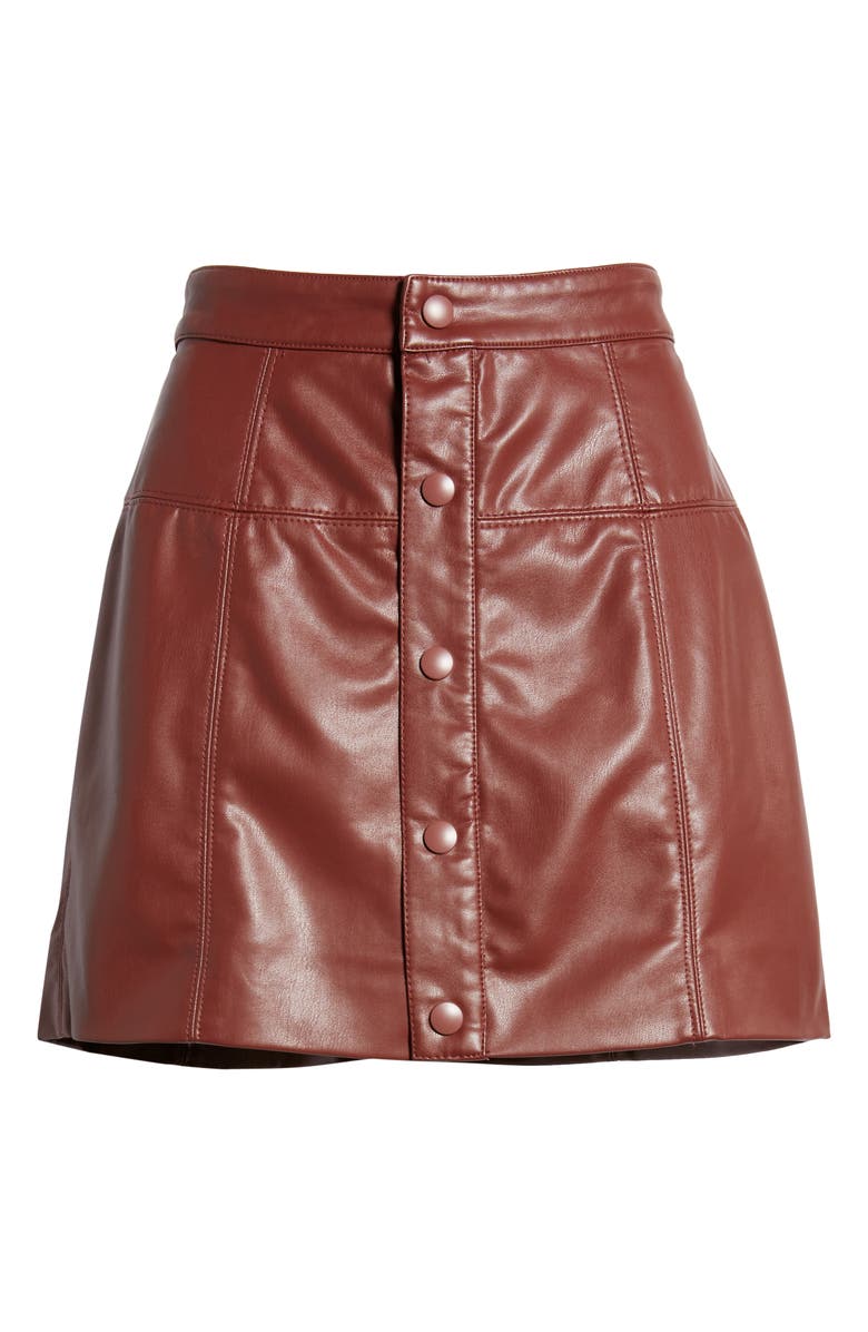 Free People Maisie Button Front Faux Leather Miniskirt, Alternate, color, Double Dare