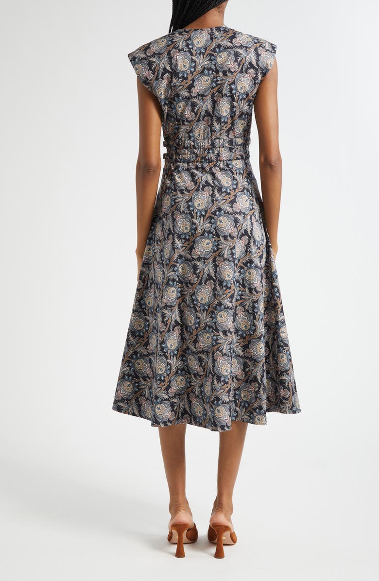 Veronica Beard Nilsen Paisley Floral Stretch Cotton Midi Dress, Alternate, color, Black Multi