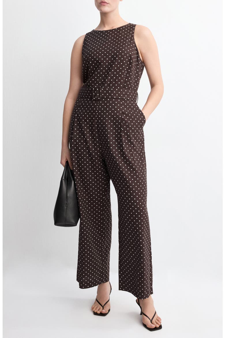 Polka Dot Sleeveless Wide Leg Jumpsuit, Main, color, CHOCOLATE