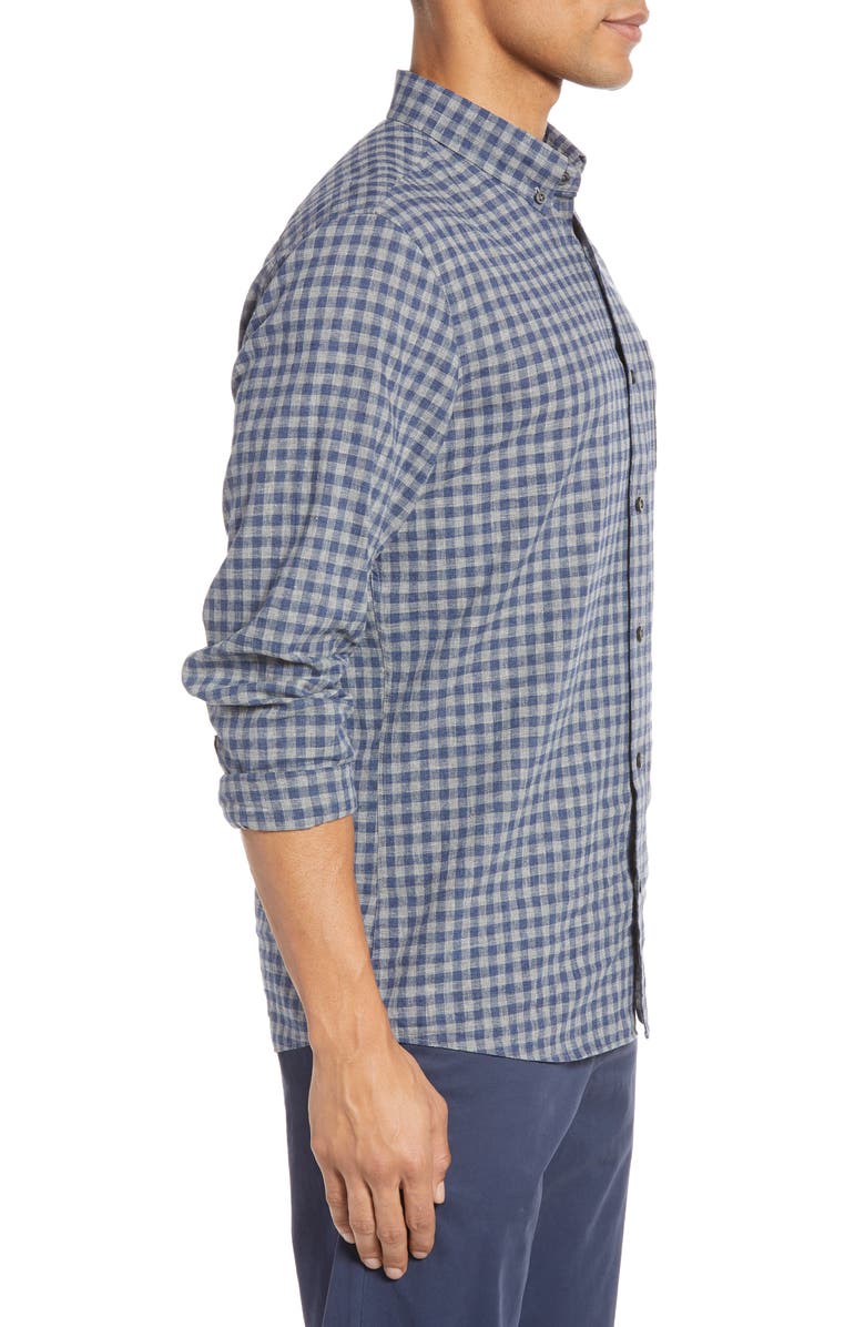 Nordstrom 1901 Heather Gingham Linen Blend Slim Fit Sport Shirt, Alternate, color,