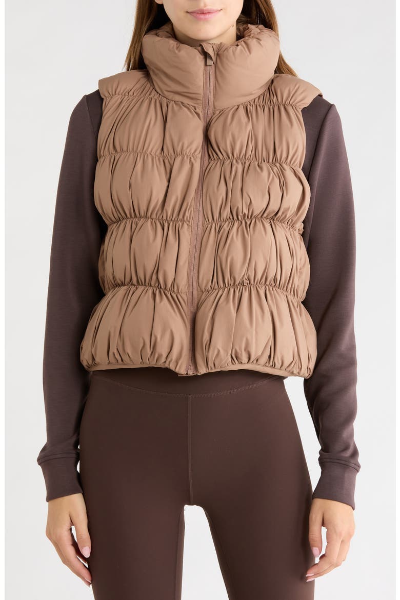 Ruched Puffer Vest, Alternate, color, BROWNIE