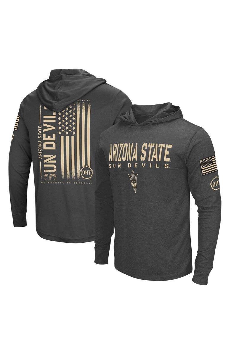 COLOSSEUM Men's Colosseum Heather Black Arizona State Sun Devils Team OHT Military Appreciation Long Sleeve Hoodie T-Shirt, Main, color, Black