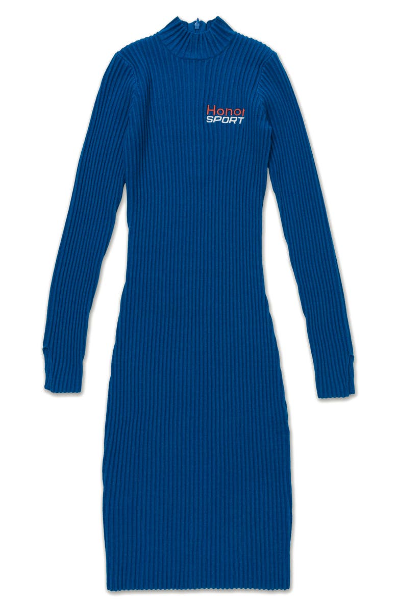 HONOR THE GIFT Mock Neck Long Sleeve Rib Knit Dress, Main, color, Blue