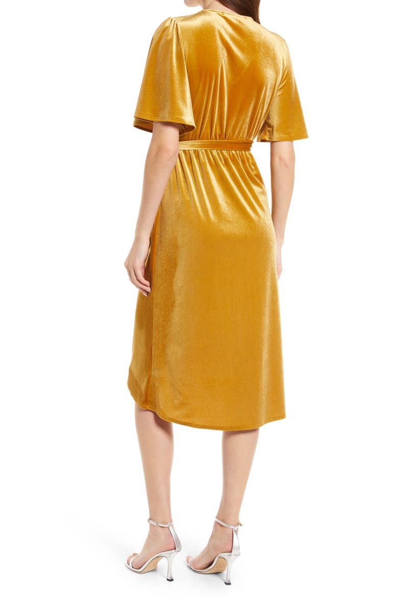 Velvet Faux Wrap Dress, Alternate, color, GOLD