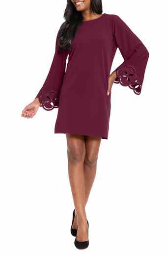 London Times Embroidered Bell Sleeve A-Line Dress