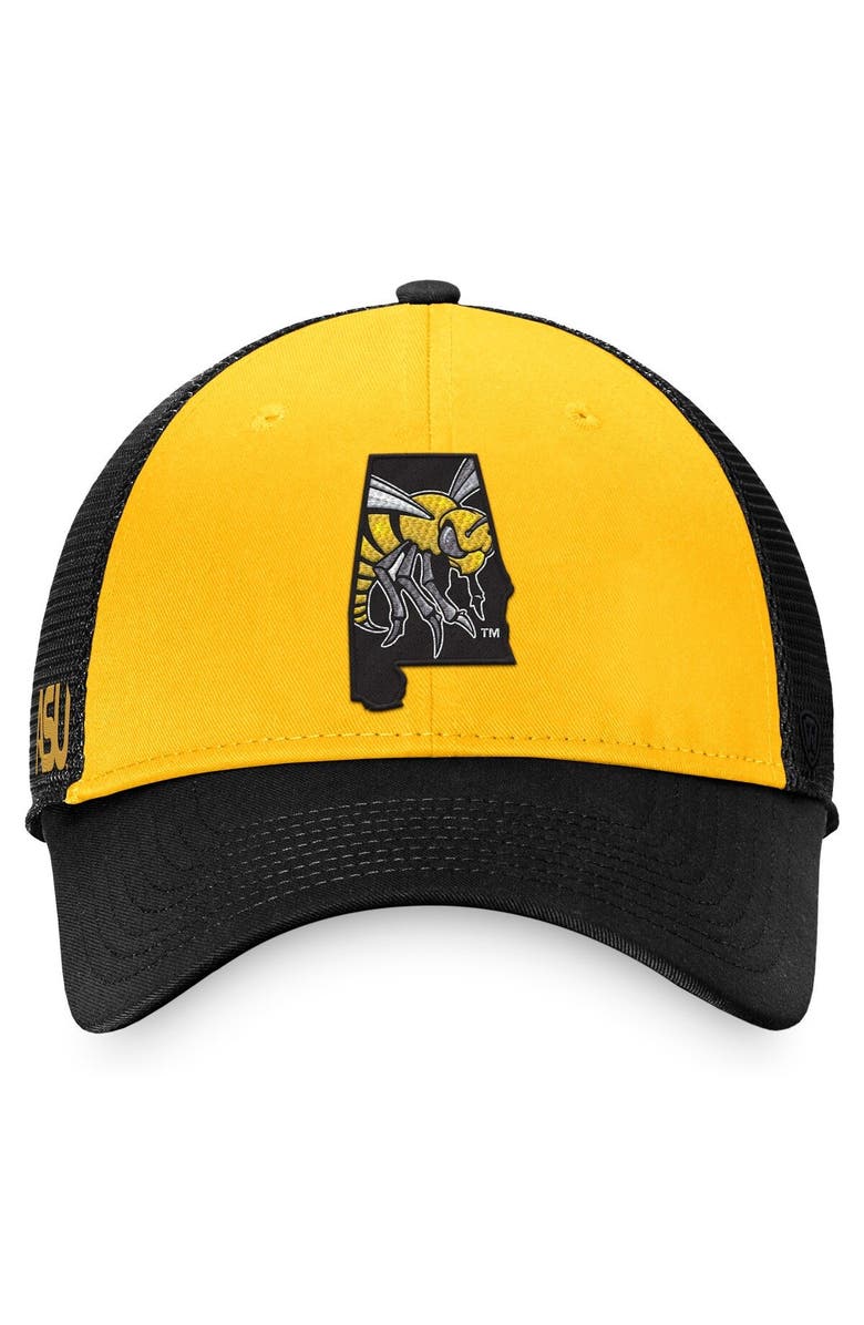 TOP OF THE WORLD Men's Top of the World Black/Gold Alabama State Hornets Origins Trucker Adjustable Hat, Alternate, color, Black
