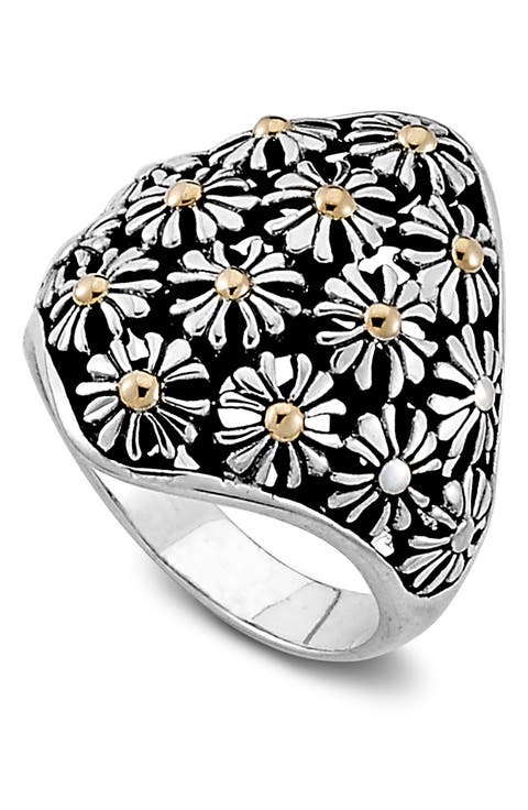18K Yellow Gold & Sterling Silver Flower Ring