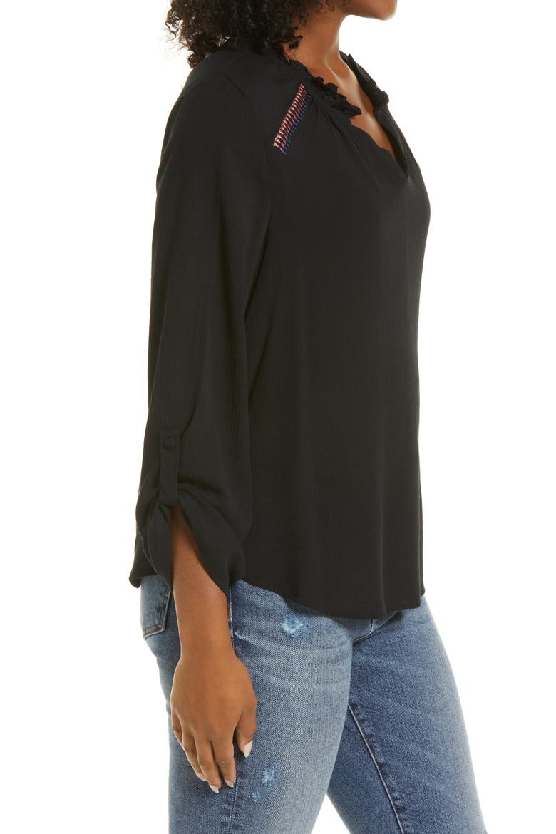 Embroidered Long Sleeve Blouse, Alternate, color, PIRATE BLACK